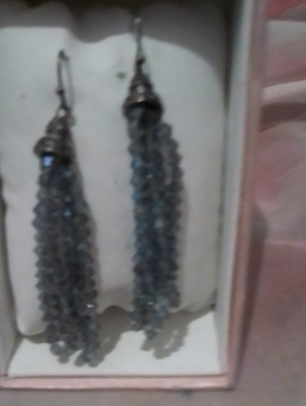 Elegant Blue Beaded Tassel Earrings - Women Jewelry